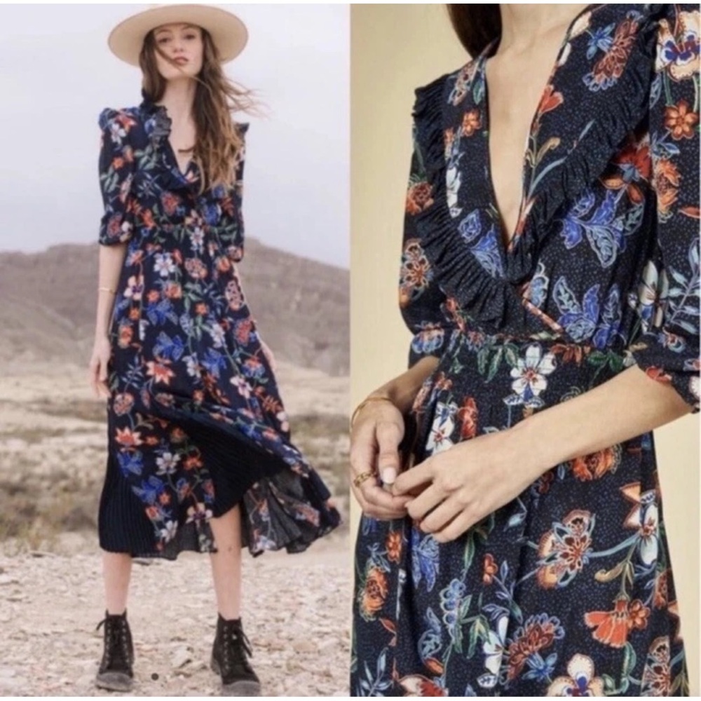 HUNTER BELL Navy Floral Maxi Dress S - Picture 1 of 8